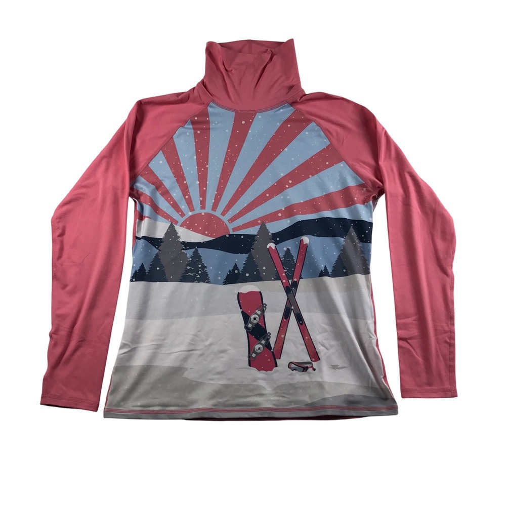 Kyodan Womens Pink Winter Graphic Turtleneck Base Layer Top Large